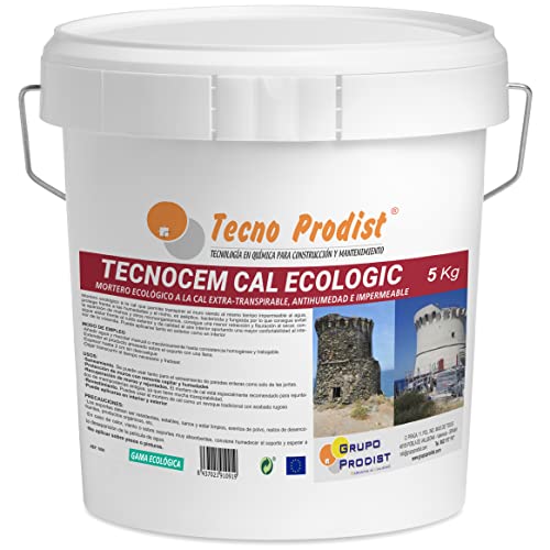 TECNOCEM CAL ECOLOGIC de Tecno Prodist - (5 Kg) Mortero a la cal ecológico, Extratranspirable, antihumedad, impermeable y antimoho, para enlucidos y revocos, fácil aplicación, color Blanco