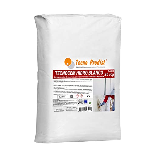 TECNOCEM HIDRO de Tecno Prodist (SACO 25 Kg) Mortero cemento de capa gruesa para revocos y enlucidos, hidrofugado e impermeable de color blanco