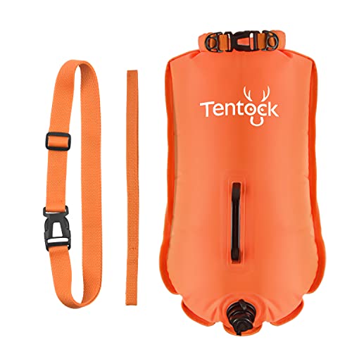 Tentock 28L Boya de Natación Aguas Abiertas Altamente Visibilidad Flotador con Cinturón Ajustable Bolsa Seca Estanca Inflable de Remolque para Nadadores Triatletas Snorkel(Orange)