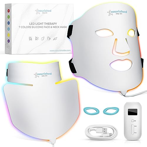 Terapia de Luz de Máscara Facial LED - Máquina de Estiramiento de la Piel Coreana de 7 Colores - Tratamiento de Cara y Cuello - Dispositivo de Belleza de Luz Azul y Roja para Rejuvenecimiento