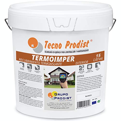 TERMOIMPER de Tecno Prodist - 15 Litros (BLANCO ÓPTICO) Pintura al agua Aislante Térmico Exterior - para Fachadas, Paredes y Techos - (A Rodillo, Brocha, Pistola)