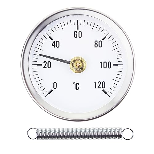 Termómetro de tubo de agua caliente con clip 0-120 C 63 mm, medidor de temperatura de equilibrio con resorte bimetal de acero inoxidable para temperatura del tubo del radiador
