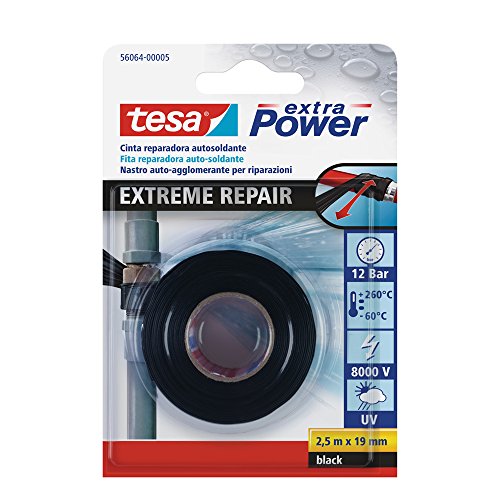 tesa TE56064-00005-00 Cinta de reparación autosoldante Extreme Repair 2,5m x 19mm negro, Standard