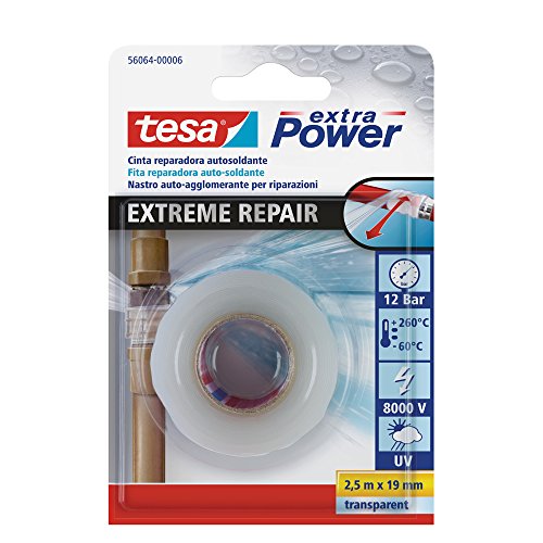 tesa TE56064-00006-00 Cinta de reparación autosoldante Extreme Repair 2,5m x 19mm transparente, Standard