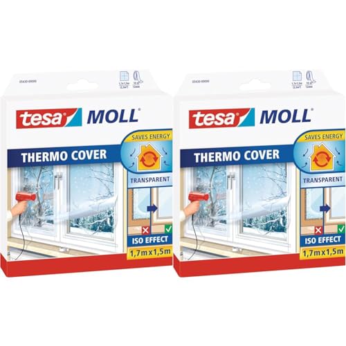 tesamoll Thermo Cover , Cubierta Transparente para el Aislamiento Térmico de Ventanas , Incluye Cinta Adhesiva Doble Cara para una Fácil Instalación , 1.7 m x 1.5 m (Paquete de 2)