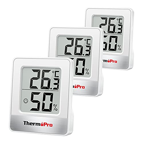 ThermoPro TP49-3 pequeño higrómetro digital termómetro interior termómetro ambiente monitor de temperatura y medidor de humedad para la comodidad de la oficina en casa termómetro reptil 3 piezas