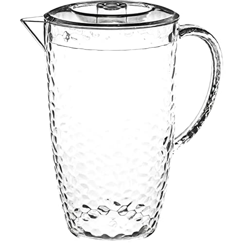 TIENDA EURASIA - Jarra para Agua de Plástico, Imitación Cristal, Diseño en Relieve Moderno con Tapa y Asa, Capacidad 2L, Medida 12,8 x 24 cm