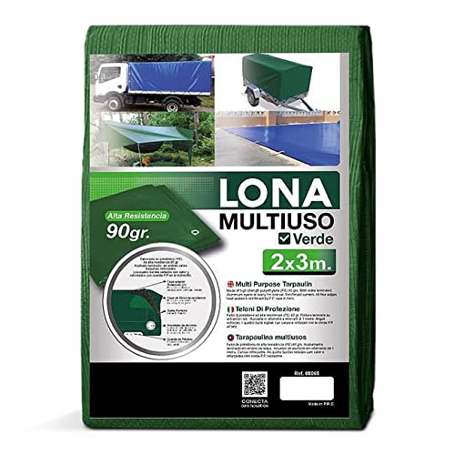 TIENDA EURASIA - Lona Multiusos Verde, Material Resistente al Agua, Lona Protectora, Impermeable, con Ojales de Aluminio (2 x 3 m)