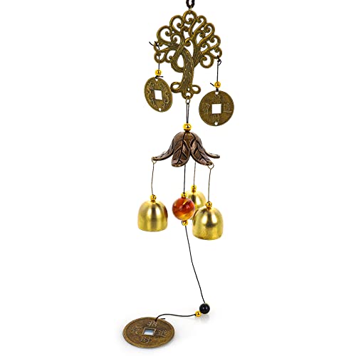 TIESOME Campanillas de viento de la suerte, 3 campanas de viento Feng Shui con cordón para la buena suerte, hogar, jardín, decoración colgante, regalo