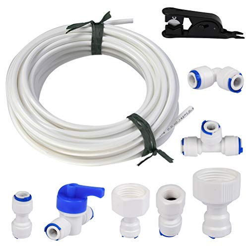 TIMESETL Manguera de Suministro de Agua Universal de 15 Metros, Kit de Conector de Manguera de Refrigerador de 1/4 ", Tubo de Filtro, Piezas y Accesorios de Refrigerador Europeo / Americano