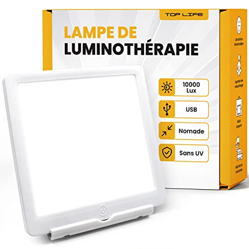 Top Life Lámpara de Luminoterapia de 10.000 Lux - Más Energía Cada Día - Lámpara de Luz Diurna Portable de Espectro Completo - Mejora El Estado de Ánimo Y su Energía Mental