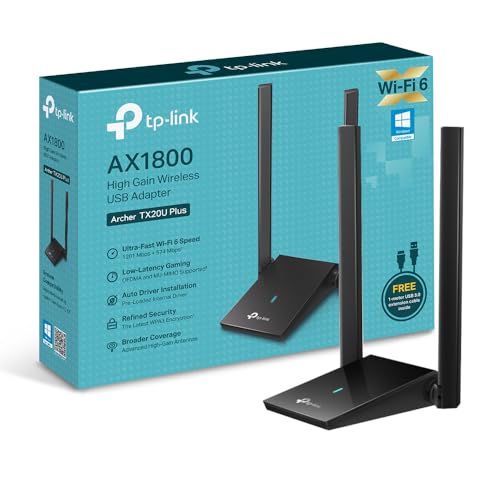 TP-Link Archer TX20U Plus AX1800 - Adaptador Wi-Fi 6,Dual Band 5GHz/2.4GHz, USB 3.0, Antena Wi-Fi Externa Ajustable, Señal Potente, Tecnología MU-MIMO, OFDMA, Compatible con Windows 11 y 10, WPA3