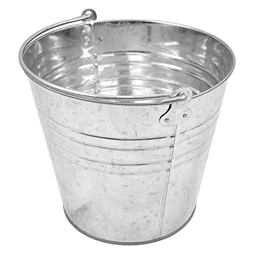 Tradineur – Cubo de Metal galvanizado de 12 litros, de 29,2 x 25 cm, con Mango de Metal para Limpieza, jardinería, hogar… Balde de Metal, cubeta, barreño Metalizado