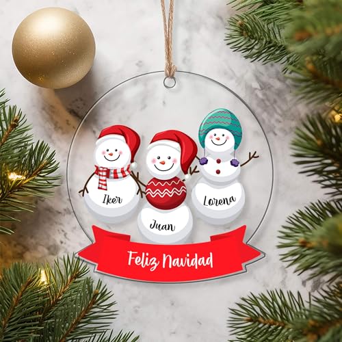 Transparent Gift Adorno Árbol Navidad Personalizado con Nombres. Bola de Navidad Personalizada Muñecos Nieve Metacrilato para Árbol. Decoración de Navidad para Casa. Regalos Personalizados Navideños