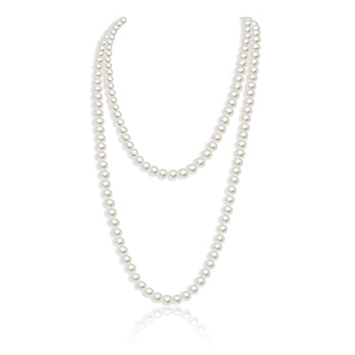 TSHAOUN Collar largo de perlas de imitación collar collar collar de perlas largas cuentas 1920 Gatsby joyería de disfraz,Collar de perlas de imitación,moda decorativa 150 cm,collar perlas (150 cm)