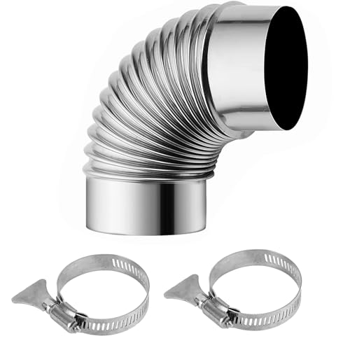Tubo de codo de 90° 100 mm codo de tubo de Acero galvanizado con 2 abrazaderas de acero inoxidable Conector para Tubos Redondos de Ventilación tubo de chimenea de acero para estufa