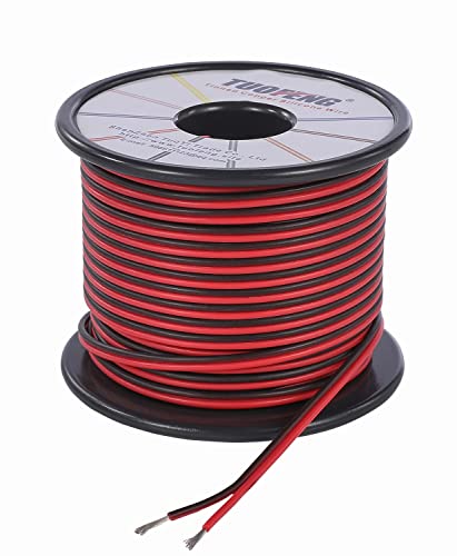 TUOFENG 22 AWG Cable eléctrico[Negro 30 metros Rojo 30 metros] Cable flexible de silicona 2 Conductor Línea de cable paralelo Conexión electrónica suave Cable Alambre de cobre estañado