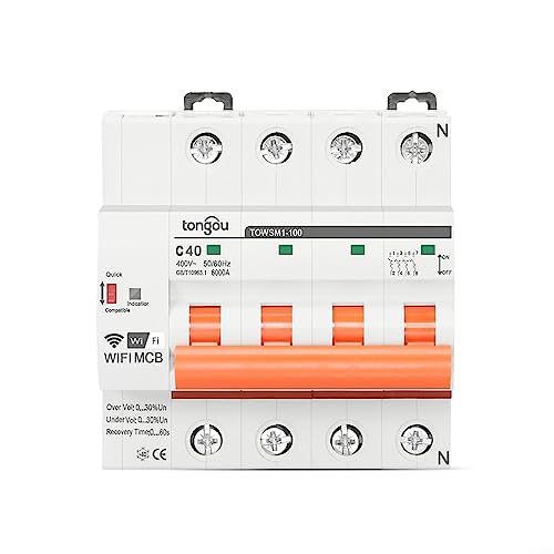 TUYA/Smart Life - Disyuntor inteligente WiFi sobre voltaje, bajo voltaje, protección de alta potencia, disyuntor MCB, temporizador de control remoto, temporizador inteligente de 40 A