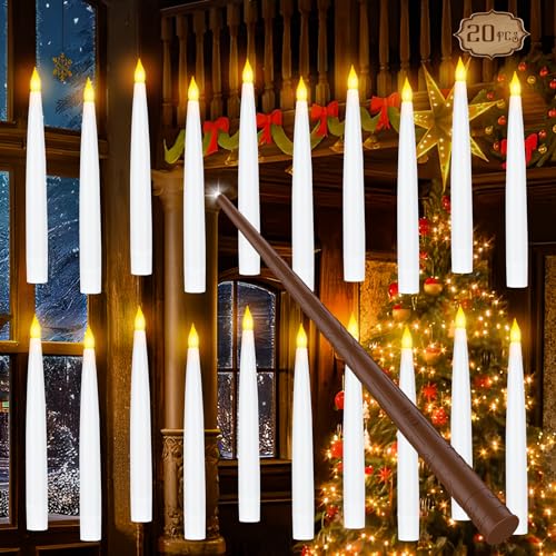 Tyreses Velas Flotantes con Varita, 20 Navidad velas Mágicas Floating Candles, Luces LED a Pilas Velas sin llama que Eléctrica Parpadeantes Decoración de Navidad, Bodas