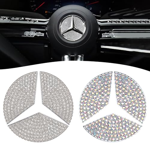 Tyzourib 2 Piezas Emblema Adhesivo Mercedes 45mm Cristal Accesorios para Volante Decoración Interior de Coche Logo Accesorios para Mercedes-Benz A B C E G CLA CLS GLA GLC GLE GLK (Plata y Color)