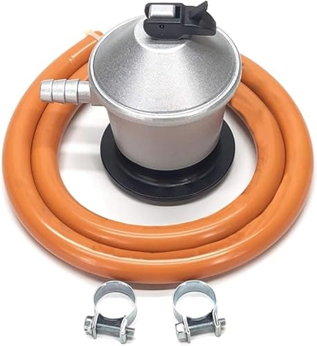 UBOON Kit Completo Regulador de Gas Butano + Tubo de Goma 1,5 Metros + 2 Abrazaderas de Seguridad - ¡Tu Solución Confiable en Gris/Naranja para un Uso de Gas Seguro