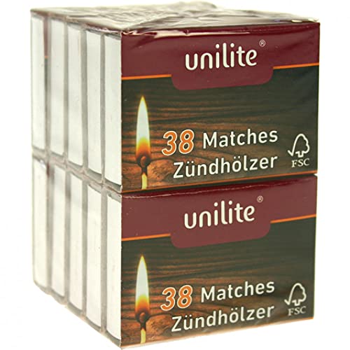 Unilite Cerillas en paquete de 10 unidades de 38 unidades (1 x 380 cerillas)
