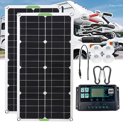 UPIKIT Panel Solar Monocristalino Portátil De 250w 500w con Controlador 10a/20a/30a, USB Dual, Se Puede Utilizar para Cargar Baterías De 12v/24v,500W-30Acontroller