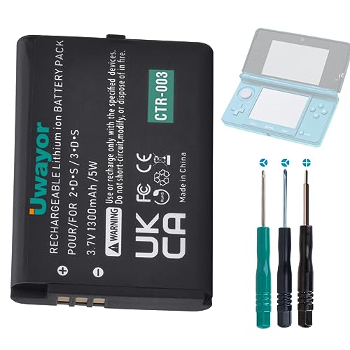 Uwayor CTR-003 - Batería compatible con consola de juegos Nintendo 2DS 3DS, 3,7 V, 1300 mAh, con cable de carga y juego de herramientas (no para New 3DS y 3DS XL)