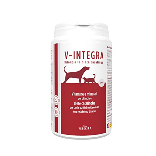V-Integra Hepato Perros y Gatos - Suplemento Completo Rico en vitaminas y minerales para la Dieta casera de Perros y Gatos Que requieren restricción de Cobre - 200g - Made in Italy