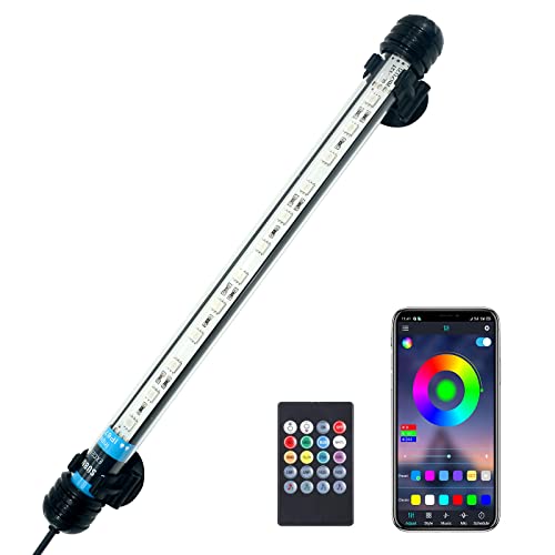 VARMHUS Sumergible Lámpara LED del tanque de peces con control remoto y APP,Lámpara Impermeable para Acuario,DIY espectro completo Color opcional y temporización inteligente RGB (28cm)