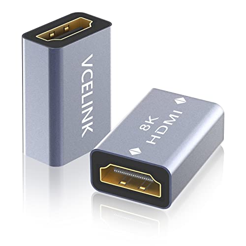 VCELINK 8K Adaptador HDMI 2.1 Hembra Hembra, Empalme HDMI 2.1 Chapado en Oro Soporte 8K/4K@60Hz UHD, Resolución 7680 * 4320, 3D, HDR, ARC para Computadora Portátil, PC, Monitor 2 Unidades