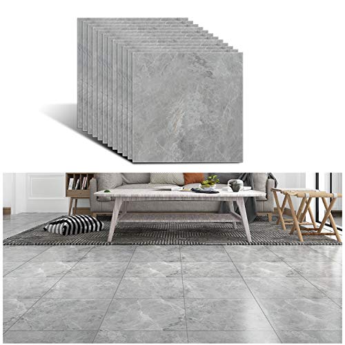 VEELIKE PVC Gris Cemento Impermeable Piso Adhesivo para Azulejos para Baño 30cm x 30cm Autoadhesivo a Prueba de Aceite Adhesivo para Azulejos de Pared de Cocina Vinilo Fácil de Limpiar 12 Piezas