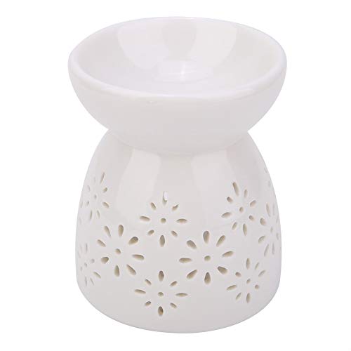 Vela Ceramica Quemador de Esencia- Lámpara de Fragancia Nocturna Esencia de cerámica Quemador de Aceite Vela Incienso Estufa de aromaterapia (Flor)