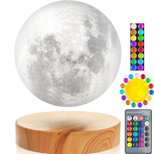 VGAzer Levitando la lámpara de la luna, flotando y girando en el aire. Imprimiendo en 3D la luz de la luna del LED, para regalos únicos de vacaciones, decoración de la habitación (blanco)