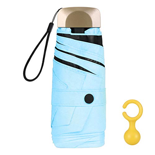 Vicloon Mini Paraguas de Viaje Portátil 6 Varillas, Paraguas Plegables con 210T Negro Tela de Goma, Aleación de Aluminio de Costilla & Mango Dorado, Resistencia UV & Impermeable - Azul Claro