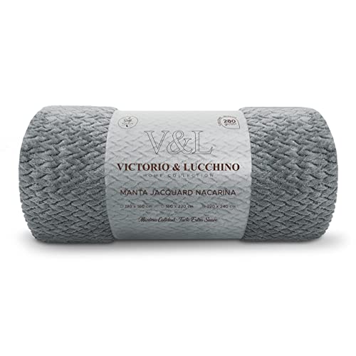 Victorio & Lucchino Manta Franela para Sofá o para Cama, Microfibra Extra Suave (VL-80517 Jacquard-Gris, 130x160 cm)