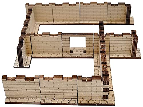 viipha Dungeon - Paredes de ladrillo (juego de 16) madera cortada con láser de 2 x 1 pulgada, azulejos modulares 3D escala de 28 mm