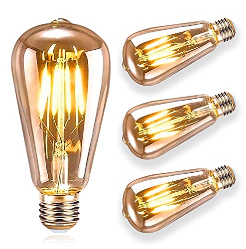Vintage Lámpara Edison, ASANMU LED E27 ST64 4W (Equivalente a 40W) 2500K, Blanco/Ambar Cálido, Bombillas Incandescentes para Lluminación y Decoración 220V-240V (3 Piezas)