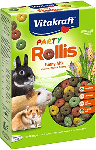 Vitakraft - Rollis Party, Snacks para Roedores de Cereales y Verduras, con Vitaminas y Minerales, Sin Azúcar Añadido - 500 g