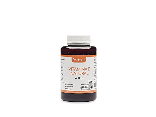 Vitamina E Capsulas Natural 400 UI (D-Alpha Tocoferol) – 200 perlas | Inatur | Dosis 6 meses | Antioxidante, Antiedad y Salud Cardiovascular | Sin Aditivos | Sin Lactosa | Sin Gluten.