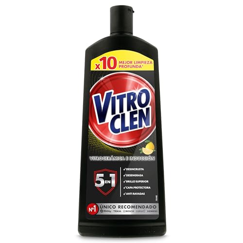 Vitroclen Limpiador Vitrocerámica e Inducción, en Crema, Desincrusta, Desengrasa y Da Brillo, Aroma Limón, 450 ml