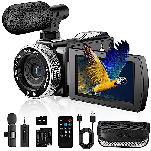 Vmotal 4K Video Camera 48MP Photo/4K 60FPS Video Recorder, Videocámara Digital para Youtube Vlogging con micrófono inalámbrico/Tarjeta SD/2 baterías/Control Remoto