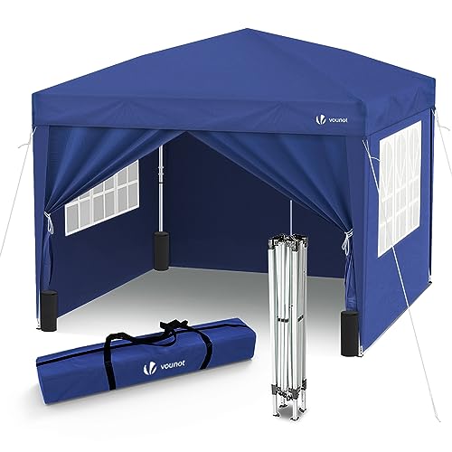 VOUNOT Carpa Plegable Gazebo 3x3m con 4 Paredes y 4 Bolsas de Arena, Cenador Pabellón de Jardín para Camping, Fiestas, Exterior, Color Azul