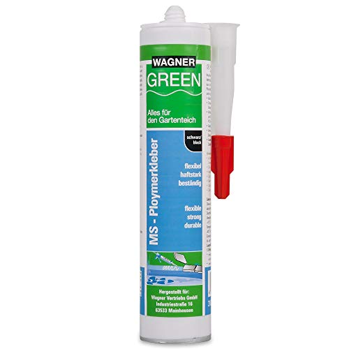 Wagner Green Adhesivo subacuático para piscina, acuario y estanque MS pegamento de polímero, negro, 310 ml, en cartucho DIN, reparación especial, sellador, adhesivo estanque, sellado láminas PVC EPDM