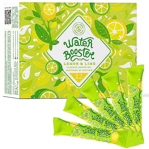 Water Booster - Agua con sabor a Lima Limón Bebida Enriquecida con Vitamina C - para Mantenerte Hidratado Naturalmente Deliciosa, Baja en Calorías y sin Azúcares añadidos - 12 x 2,5gr en polvo