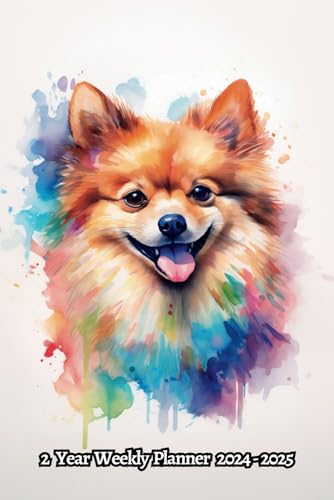 Watercolor Dog 2 Year Weekly Planner: Monday to Sunday 104 Week International Standard Calendar ISO 8601 | For Back To School, Office, Work | Pomeranians, Gift For Puppy and Pet Lovers | 6 x 9 Inches