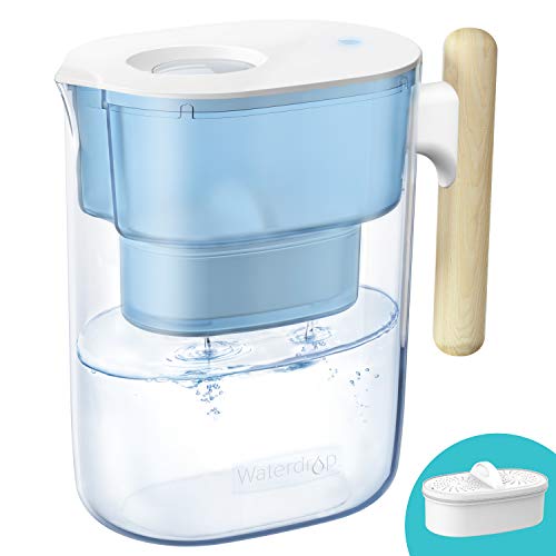 Waterdrop Chubby Jarras y cartuchos filtrantes de agua con filtro de 3 meses, 3,5 L, reduce el fluoruro, el cloro y más, certificado NSF, sin BPA, azul claro (filtro de repuesto: WD-PF-01A Plus)