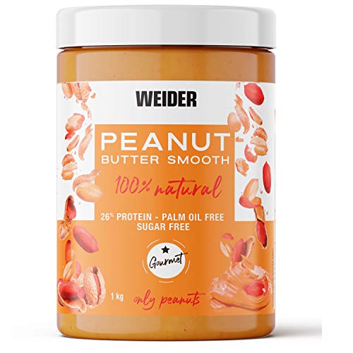 Weider Peanut Butter. 100% Mantequilla De Cacahuete natural con textura suave y cremosa. Sin azúcares añadidos. Apta para veganos. Sin aceite de palma 1000g