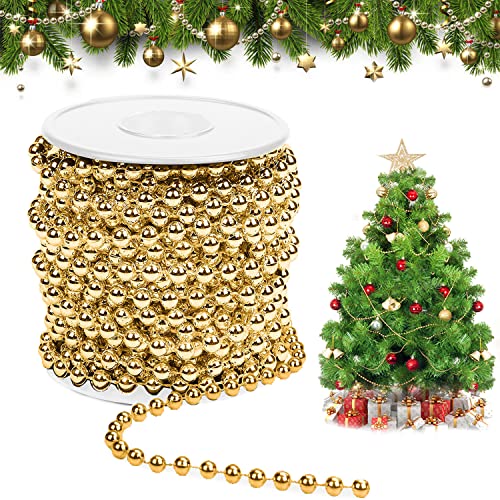 WELLXUNK Cadena de Cuentas de Perlas Decorativas, Cadena de Perlas de Plástico, Rollo de Perlas, para Decoración de Bodas Manualidades Navidad (Dorado)