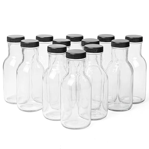 Winter Shore Botellas Cristal con Tapa de 235 ml [Pack de 12] - Botella Vidrio Reutilizable para Bebidas, Salsas, Agua, Licor, Líquidos Fríos y Calientes - Vidrio Irrompible, Apto para Lavavajillas